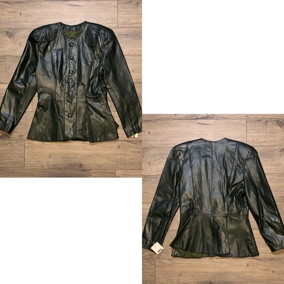 Absolutely Stunning Comint Size 5/6 Green Genuine Leather Two Piece Blazer Set - Picture 2 of 4